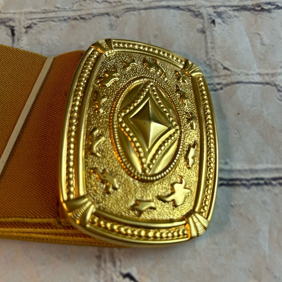 VINTAGE PEARL (1990) MUSTARD GOLD STRETCH WIDE BELT WOMENS SIZE MEDIUM - Picture 2 of 11